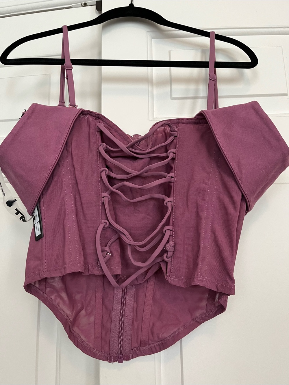 NWT TA3 Corsety Off the Shoulder Zip Front Top - Grape - Picture 4 of 5